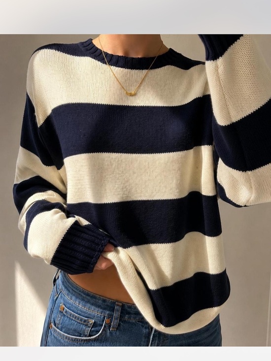 Brandy Melville Sweaters - Brandy Melville Brianna Sweater. 100% Cotton Cream and Navy Striped Crewneck. OS